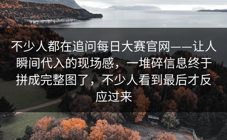 不少人都在追问每日大赛官网——让人瞬间代入的现场感，一堆碎信息终于拼成完整图了，不少人看到最后才反应过来