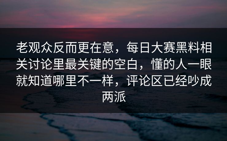 老观众反而更在意，每日大赛黑料相关讨论里最关键的空白，懂的人一眼就知道哪里不一样，评论区已经吵成两派
